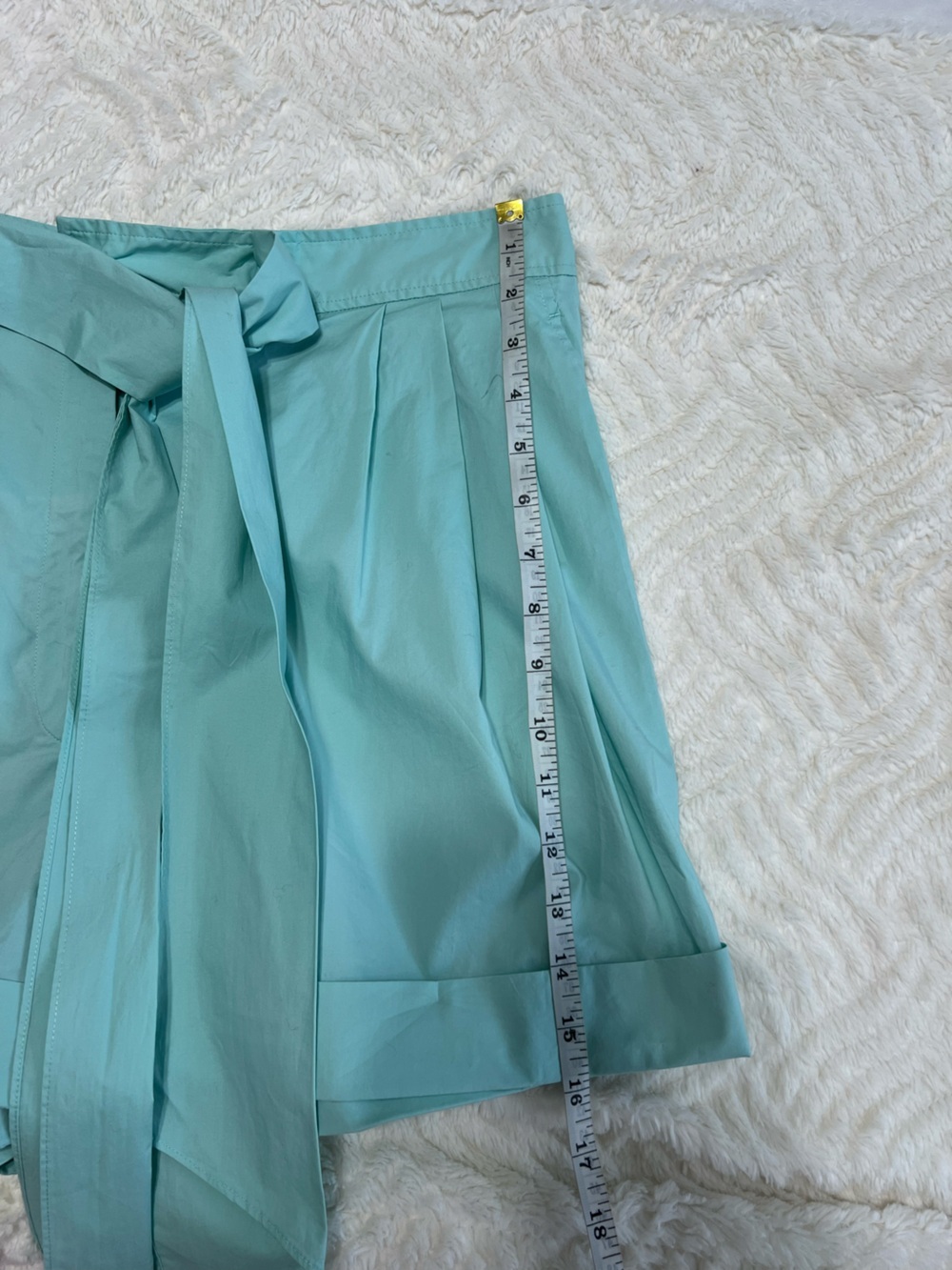 Moschino Cheap and Chic Shorts Sz 8 Aqua Blue Cotton Tie Waist High Rise - Picture 8 of 12